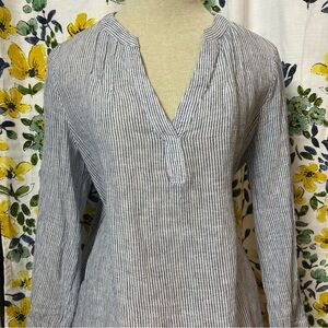 Old Navy The Tunic Blue and White Striped Linen Blend Top